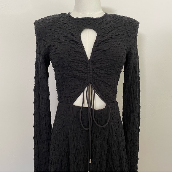 NWT Sabina Musayev Agnes Dress Black Mini Crinkled Cut Outs Drawstring Large - Picture 6 of 11